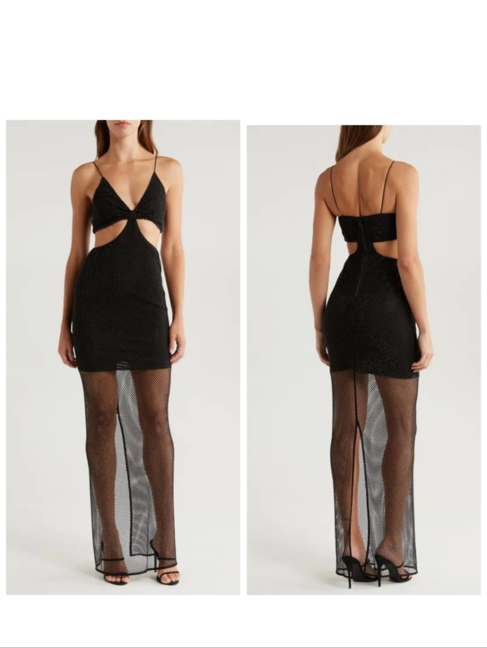 Alice + Olivia Havana embellished mesh cutout maxi dress in black Sz 0 $795